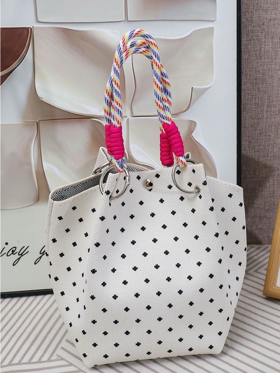 Zenana Outfitters Handbags - Zenana Outfitters White Polka Dot Canvas Tote with Colorful Rope Handles